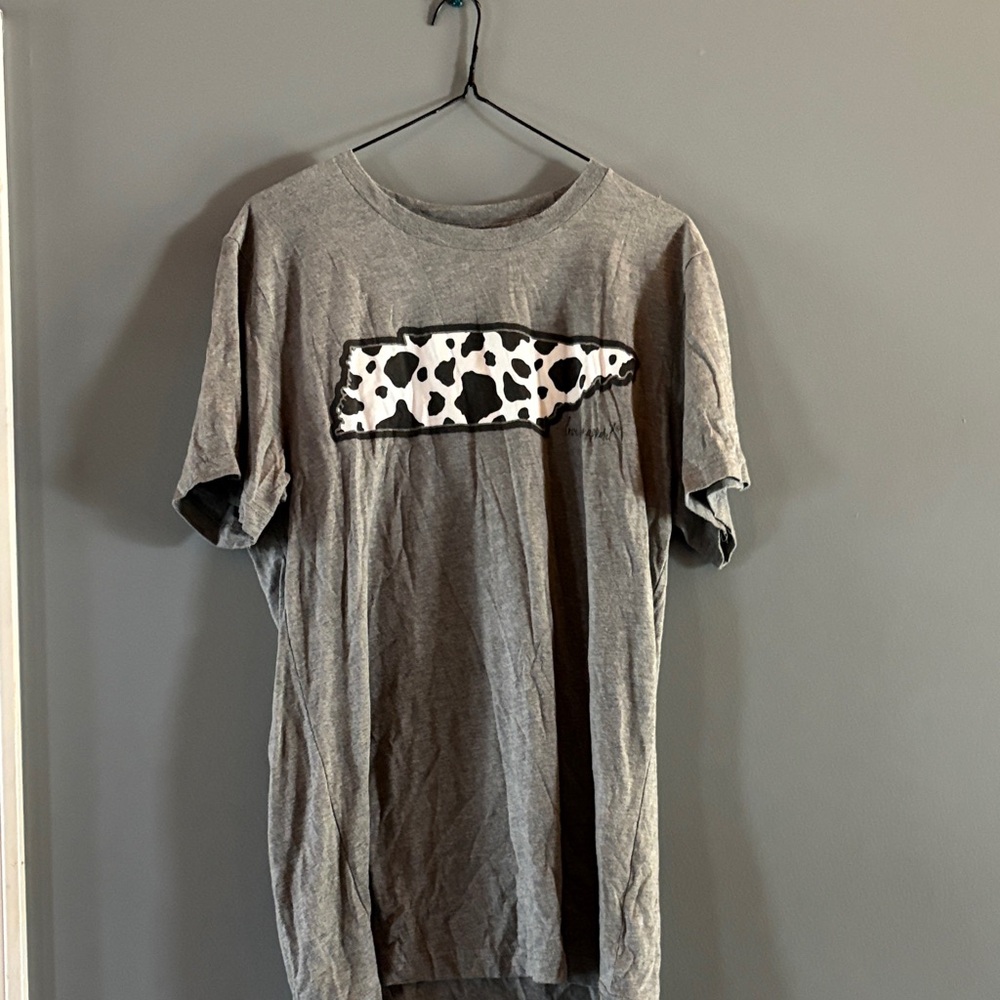Bella Canvas Gray Short Sleeve Tee with Cow Print Graphic